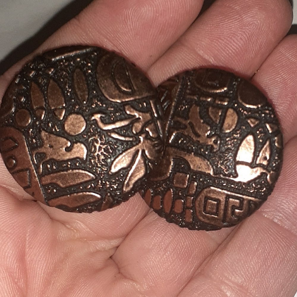 Vtg 1980s Attitude Paris Covered Textured Button Clip Earrings